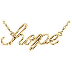 14K Yellow Gold Petite Hope Script Necklace, 16.25 Inch